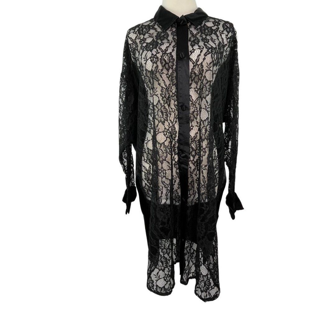 Victorias Secrets Whimsigoth Fairy Goth Dress Shirt Black Lace Mesh Sheer Y2K